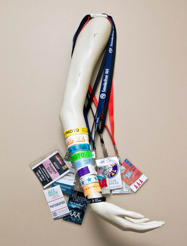 After shooting music events, Perth-based photographer Perry DeGennaro keeps the media passes and wrist bands as mementos. 