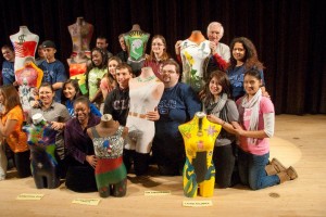 College of Lake County students with their art projects