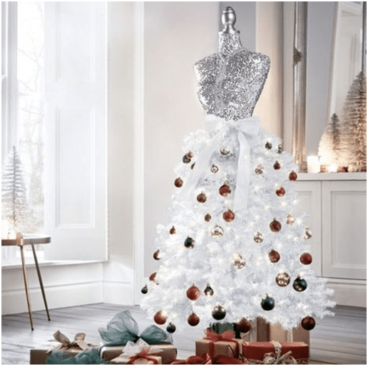 Amazing Dress Form Christmas Trees with White Garland for the Skirt 